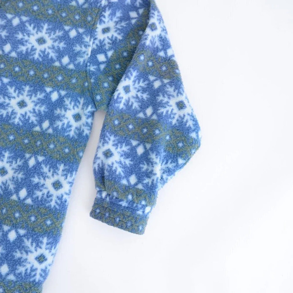 Vintage Haband! Blue & Green Snowflake Fleece Collared Sweater - Picture 12 of 12